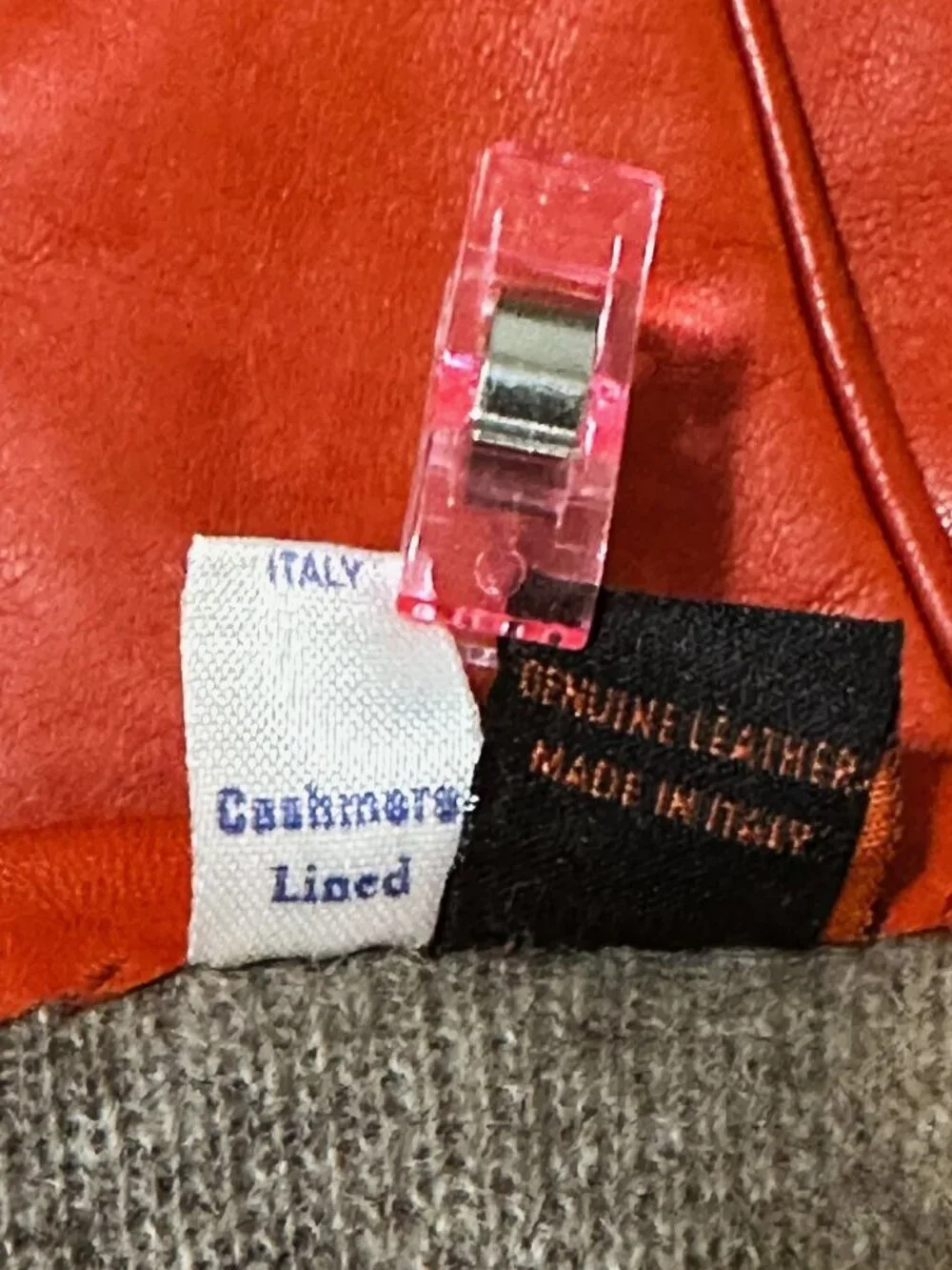 Sermoneta Cashmere Lined Leather Gloves, Orange,  size 7.5, New